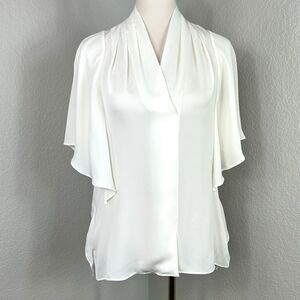 Kobi Halperin Women's Silk White V-Neck Short Flutter Sleeve Blouse Top Size XS